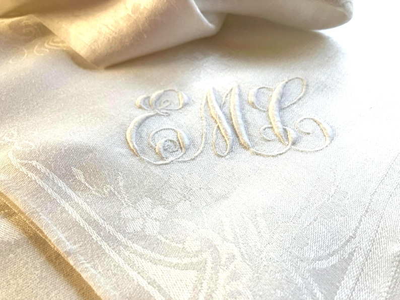 MONOGRAMMED Antique Linen Dinner Napkins: White Hand Embroidered ...