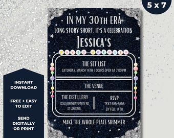 Convite de Aniversário Eras | Convite para Festa Inspirado em Estrelas Pop | Modelo Editável de Aniversário no Canva | Tema de Show