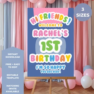 Editable 1st Birthday Welcome Sign, Printable Party Decor (Digital Download)