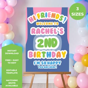 Editable 2nd Birthday Welcome Sign – Colorful Kids Party Decoration – Custom Printable Poster – Digital Download