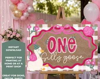 Placa de boas-vindas para festa de aniversário com tema de ganso bobo | Pôster de aniversário 91x61 cm | Download digital