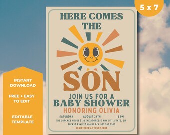 Invito per baby shower retrò "Ecco che arriva il sole"