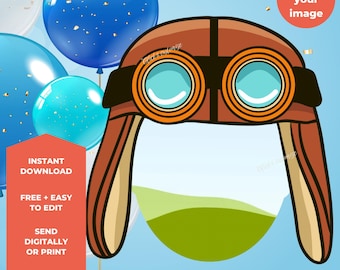 Convite de aniversário com chapéu de aviador | Modelo para Canva (Download digital)