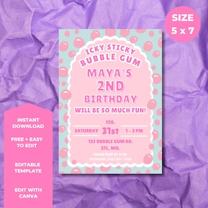 Customizable Bubble Gum Birthday Invitation