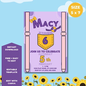 Customizable Purple and Yellow Birthday Party Invitation