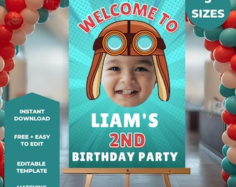 Cartel de bienvenida editable / Cartel de bienvenida para fiesta de cumpleaños / Cartel personalizado con cualquier temática / Imprimible en Canva / Invitación a juego se vende por separado