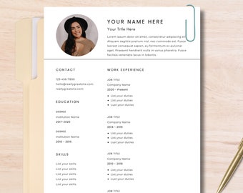 Resume Bundle Template with Photo for Canva | Cover Letter | Simple, Minimalist, Professional, Modern | Curriculum Vitae | Word, Google