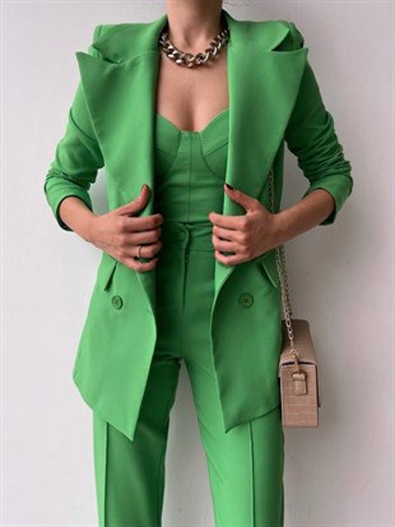 Women's 2 Piece Pant Suit Business Attire Slim Fit High - Etsy