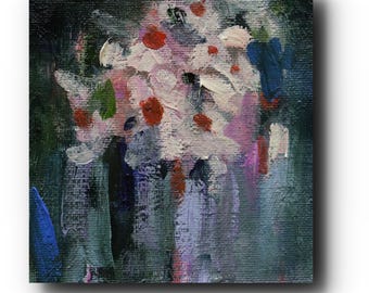 Mini Floral Original Oil Painting: Warm Bouquet, Small Art for Shelf Decor