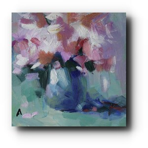 MF08- Spring Burst | Mini Floral Oil Painting, 4x4&quot; Original Art on Canvas or Hardboard, Framed or Unframed Gift, Impressionist Mini Artwork