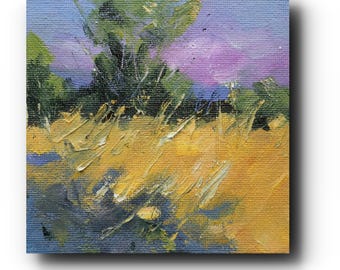 Miniature Golden Hour Oil Painting: Tranquil Canadian Landscape Art