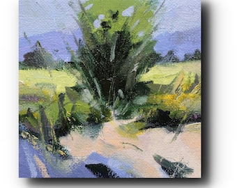 Miniature Golden Prairie Oil Painting: Canadian Landscape Art, 4x4 Canvas