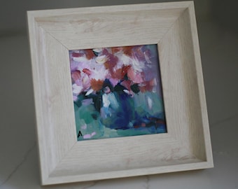 Impressionist Floral Oil Painting: 4x4" Mini Canvas Art, Framed Option