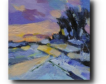 Mini Winter Grove Oil Painting: Snowy Landscape Art, 4x4 Original