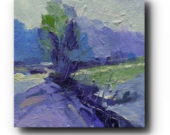 Mini Lavender Pathway Oil Painting: 4x4" Original Landscape Art