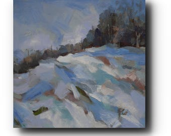 Snowy Forest Oil Painting: Winter Woodland Path, 12x12 Original Landscape