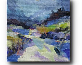 Mini Landscape Oil Painting: Soft Horizon, Framed Canvas Art