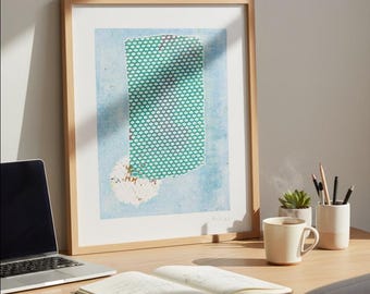 Abstract Giclée Print | Beige & Dusty Blue Japandi Wall Art