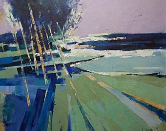 Teal Crossing Abstract Landscape Giclée Print | Blue Green Japandi Wall Art