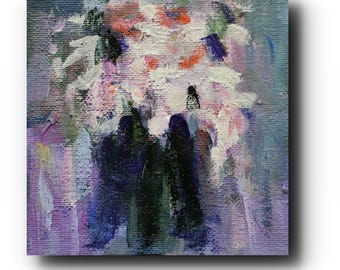 Mini Floral Oil Painting: Blush & Gold Impressionist Bouquet Art