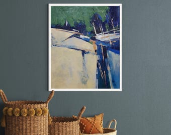 Sage Passage 20x24 Original Painting Japandi Wabi Sabi Abstract Landscape, Sage Green Navy Textured Wall Art, Modern Organic Home Decor