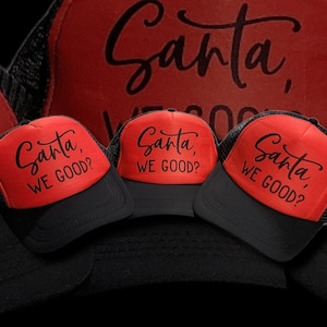 Santa we good naughty list trucker hat christmas santa cap baseball matching pajamas couple party funny white elephant