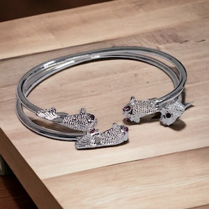 Koi Fish Ends Pink stones Silver West Indian Bangles Silver Cuff Bracelets Handmade Bangles Caribbean Thick West Indies Bangles African