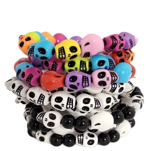 Halloween stacking bracelet skeleton skull beaded colorful