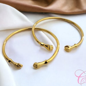 Gold dünne stapelbare Faust Enden Hände Silber West Indian Armreifen Silber Manschette Armbänder Handgemachte Armreifen Karibik West Indies Armreifen African