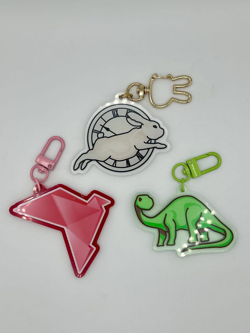 Running Rabbit Pink Keychain Cute Acrylic Keychains—dinosaur, Bunny Rabbit, Origami Bird - Etsy