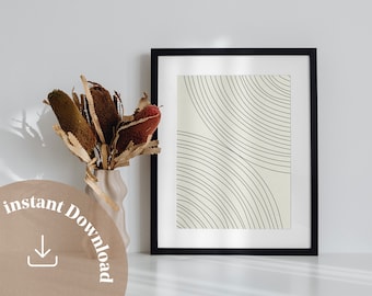 Beige Abstract Digital Wall Print - Neutral Line Art Print - Neutral Abstract Wall Art - Neutral, Beige Art