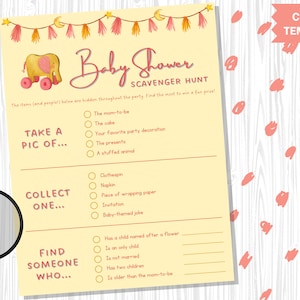 Baby Shower Scavenger Hunt Template Mom-to-be Customizable - Etsy