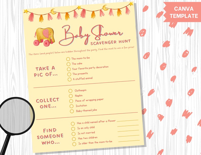 Baby Shower Scavenger Hunt Template Momtobe Customizable Etsy