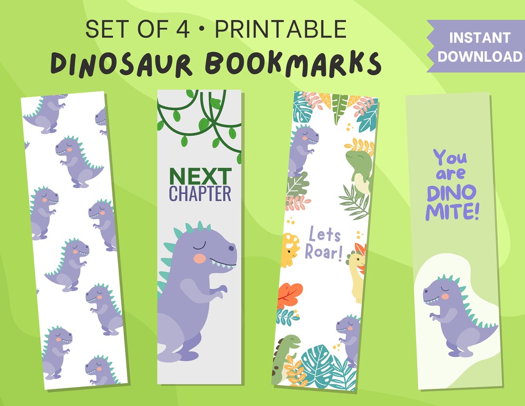 Dinosaur Printable Bookmarks 4 Kids Dino Bookmarks Back to - Etsy