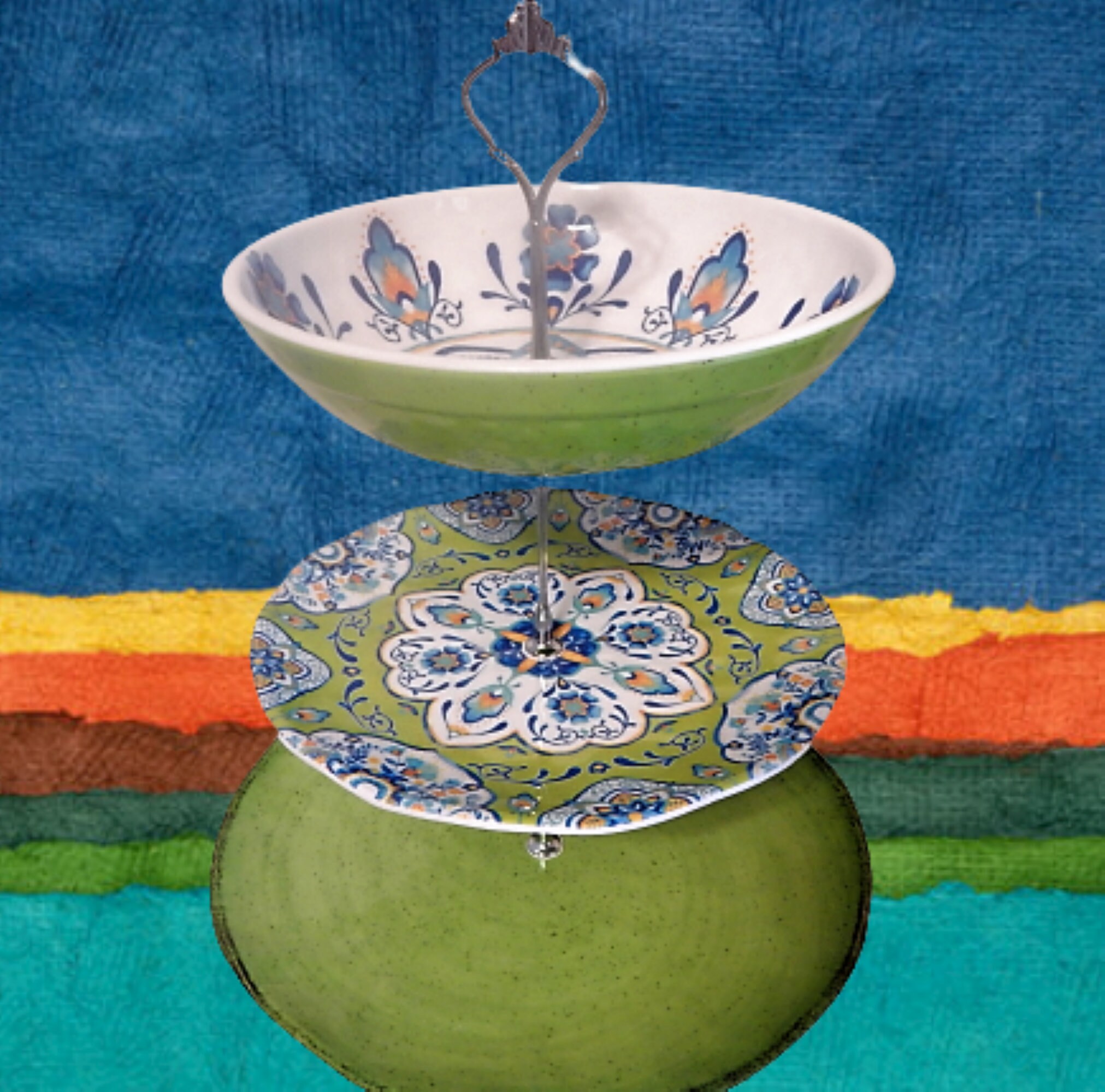 Serving Set New Green Blue White Talavera Style Topmela Etsy