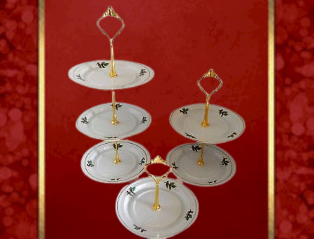 Tier Serving Plates Vintage 1990s Holiday Hostess Christmas Tienshan