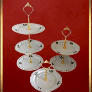 Tier Serving  Plates Vintage 1990s Holiday Hostess Christmas Tienshan China Single Double Triple Buffet Party Entertaining Dishes