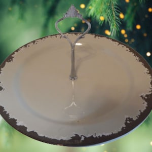 Single Tier Snack Serving Dish New Rustic Cream and Dark Bronze Melamine Plate and Silver Metal Hardware Buffet Charcuterie Table Party Tray