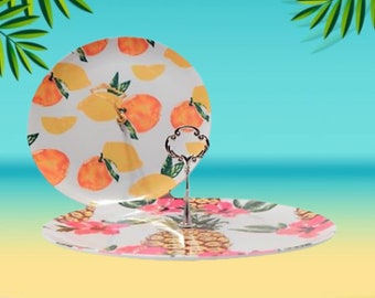 Party Platters Pineapple Pink Hybiscus or Yellow Orange Fruit Melamine Plates Indoor Outdoor Tropical Luau Pool Party Serving Dish