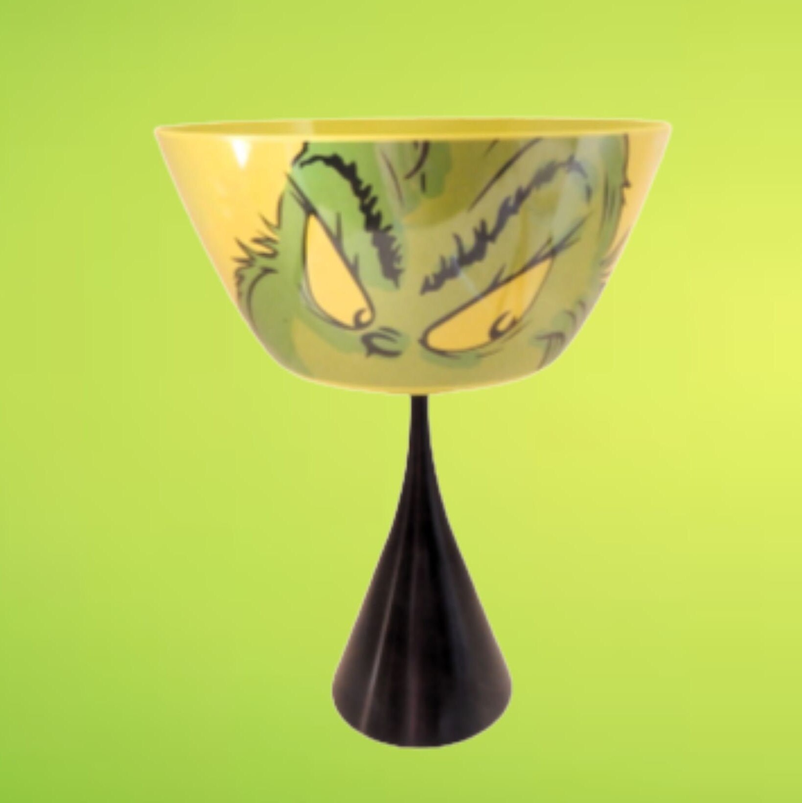 Grinch Who Stole Christmas Big Bowl Black and Green Melamine Pedestal