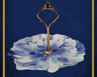 Serving Dish Single Tier Blue  Indigo Floral Trinket Tray New Melamine Azure Sky Baby Blue White Home Decor Vanity Dresser Valet