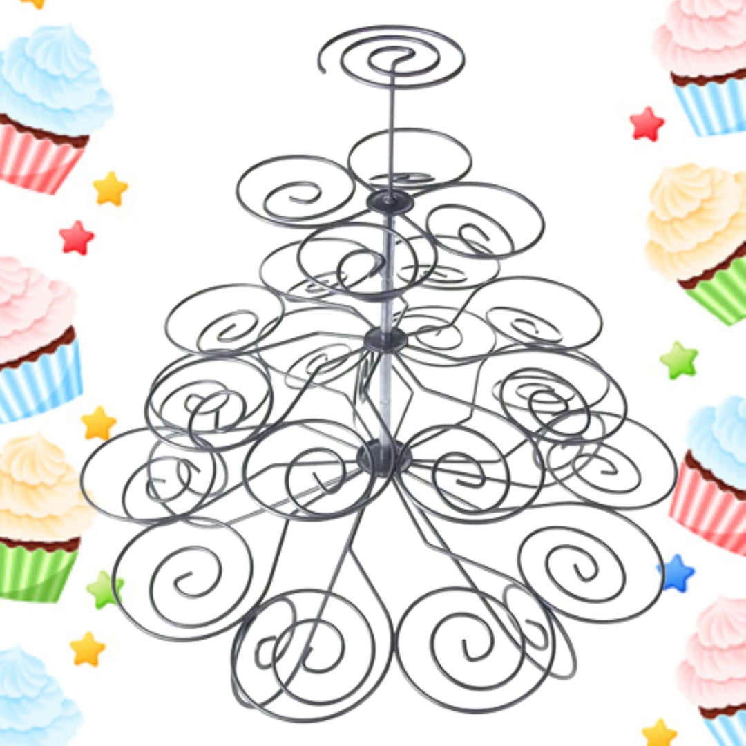 Cupcake Stand Silver Spiral Metal 4 Tier 23 Piece Dessert Tree Tower Party Buffet Entertaining ...