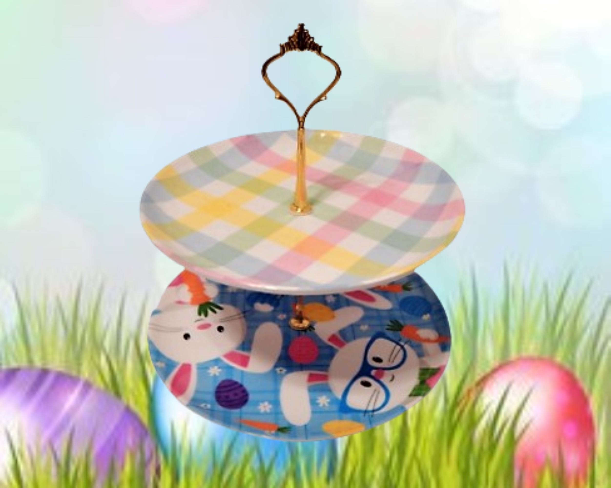 Two Tier Easter Serving Platter Set New Melamine Plaid and Etsy