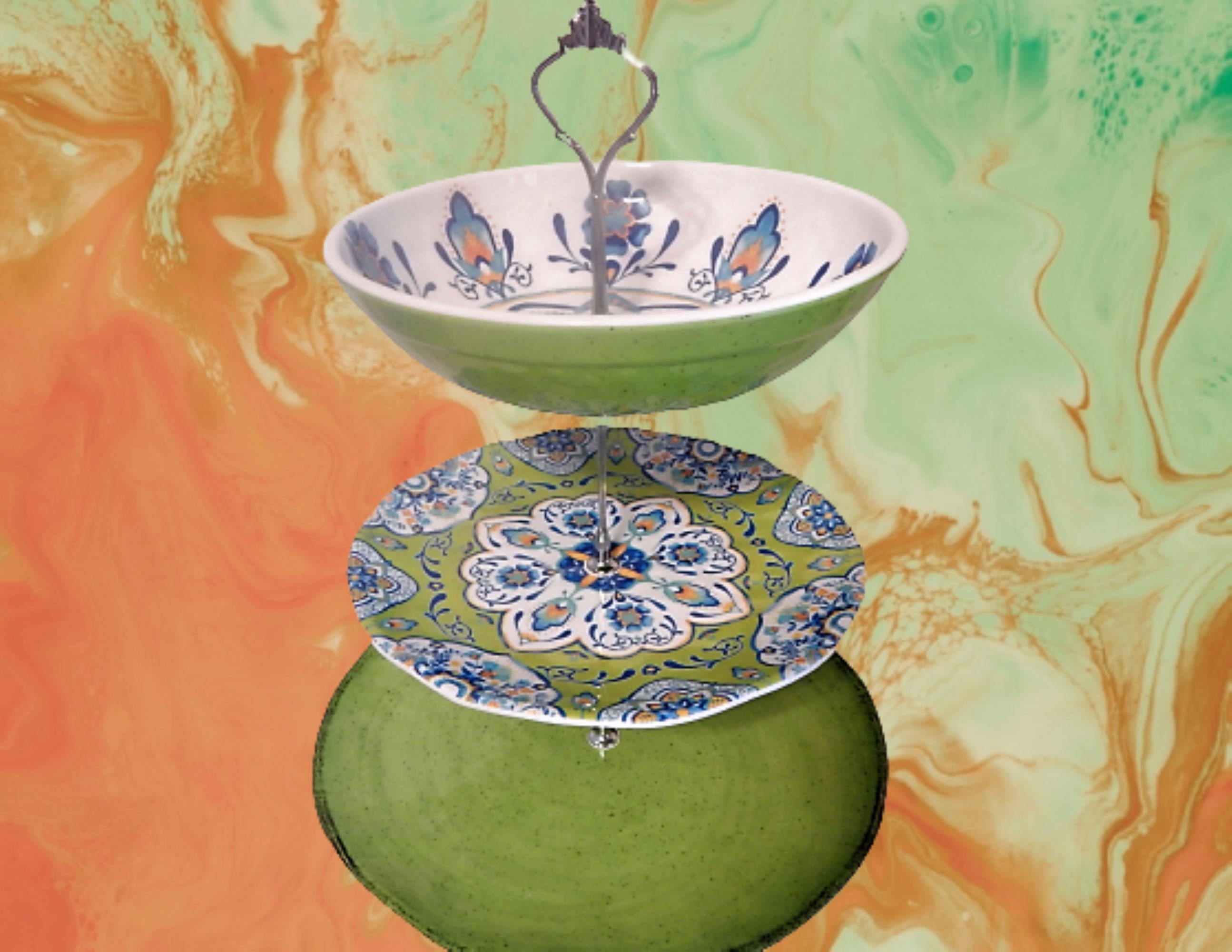 Serving Set New Green Blue White Talavera Style Topmela Etsy