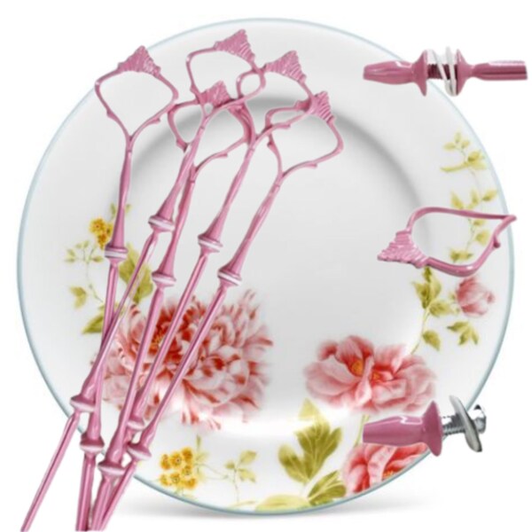 Tier Hardware Pink Metal Crown Top Handle Two Poles DYI Plate Crafts Buffet Party Serving Platters Bird Feeders China Tea Cup Art Supply