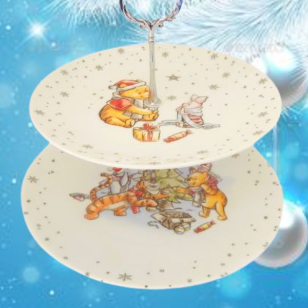 Winnie The Pooh Two Tier Chriistmas Serving Plate Set Disney China Dishes Piglet Tigger Eeyore Elevated Tray Party Platter Buffet Tableware