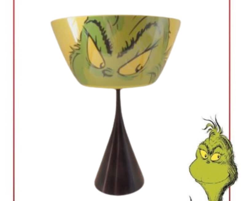 Grinch Who Stole Christmas Big Bowl Black and Green Melamine Pedestal