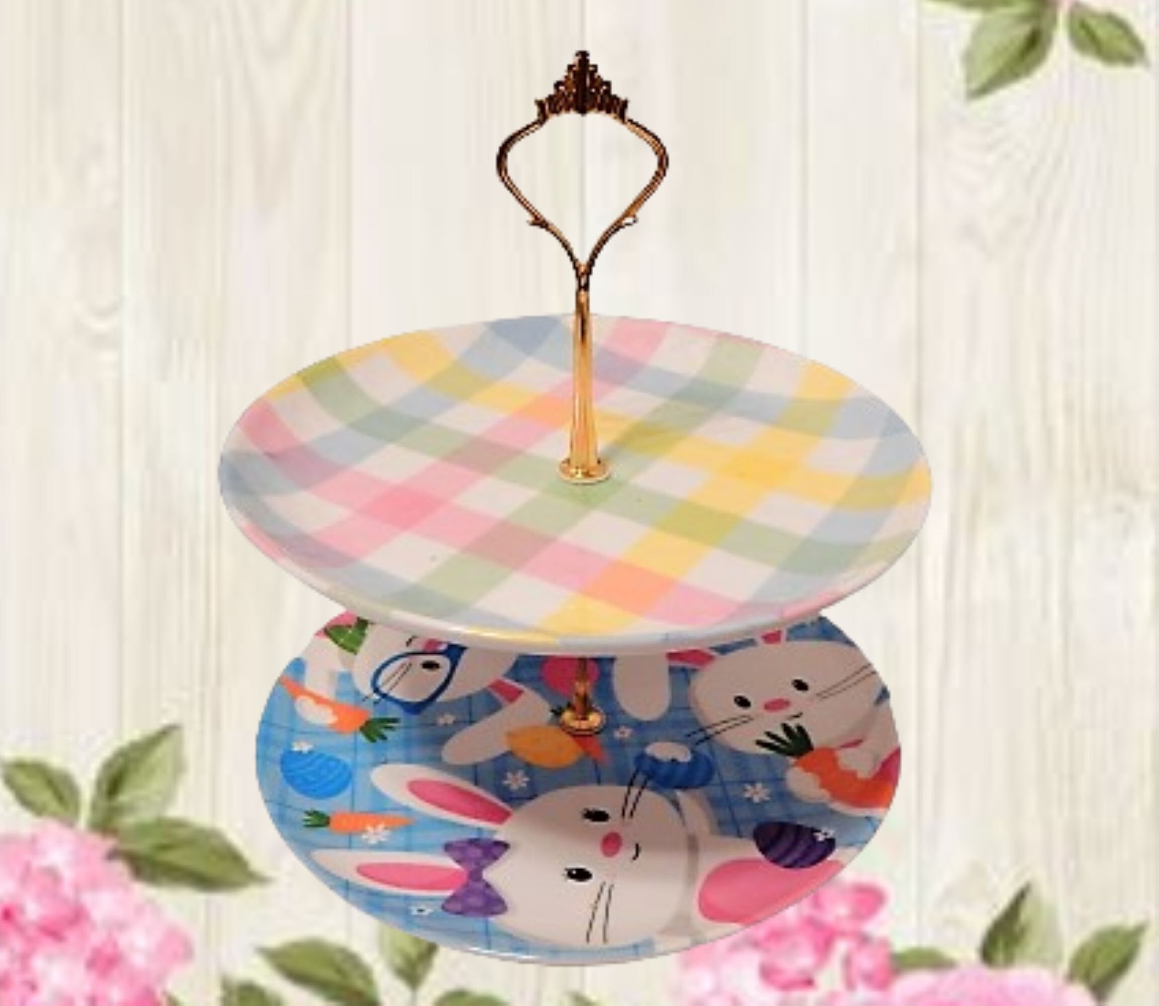 Two Tier Easter Serving Platter Set New Melamine Plaid and Etsy