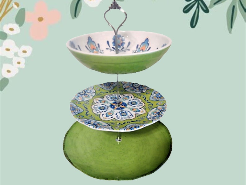 Serving Set New Green Blue White Talavera Style Topmela Melamine