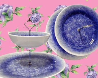 Two Tier Snack Serving Set New Melamine Blue White Ombre Spackle Dishes Hardware Choice Buffet Charcuterie Table Party Tray Plate Bowl